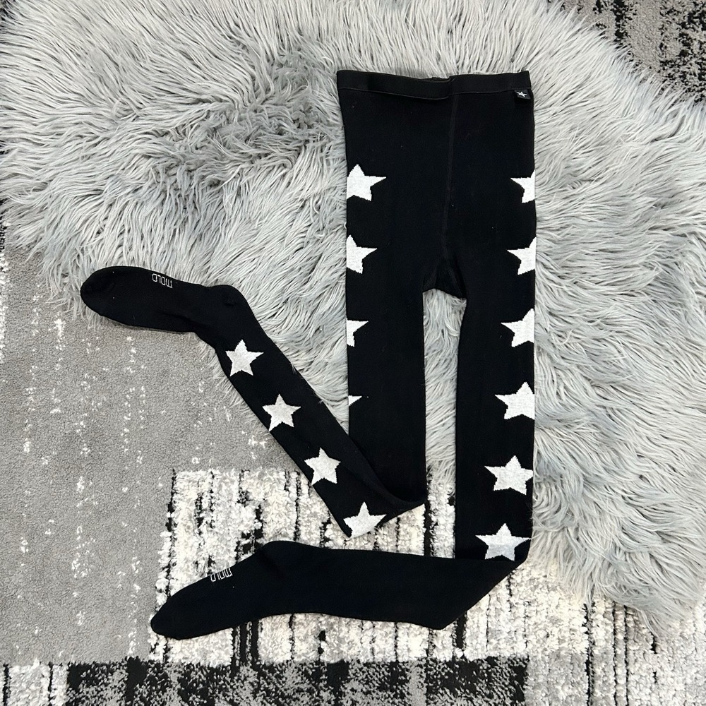 MOLO Girls Footed Black Leggings W/White Graphic Star Print Size 12Y